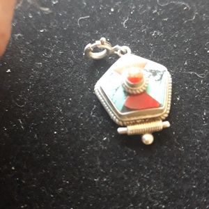 Ladies sterling silver turquoise coral pendant